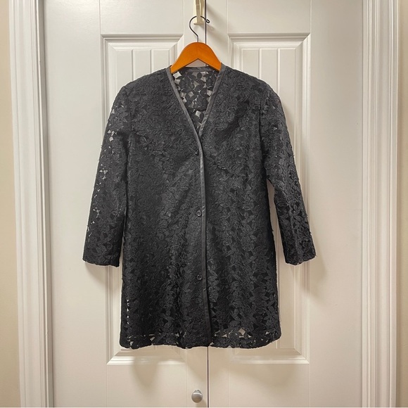 Vintage Sheer Lace Button Up Mid-Length Jacket Black - Picture 1 of 13